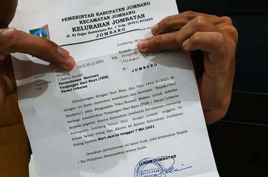 Surat permintaan THR yang beredar luas