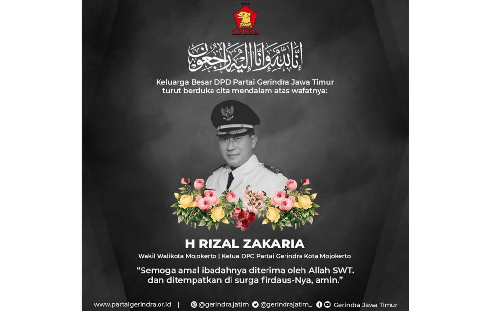 Duka mendalam Gerindra Jatim atas meninggalnya Wakil Wali Kota Mojokerto Rizal Zakaria