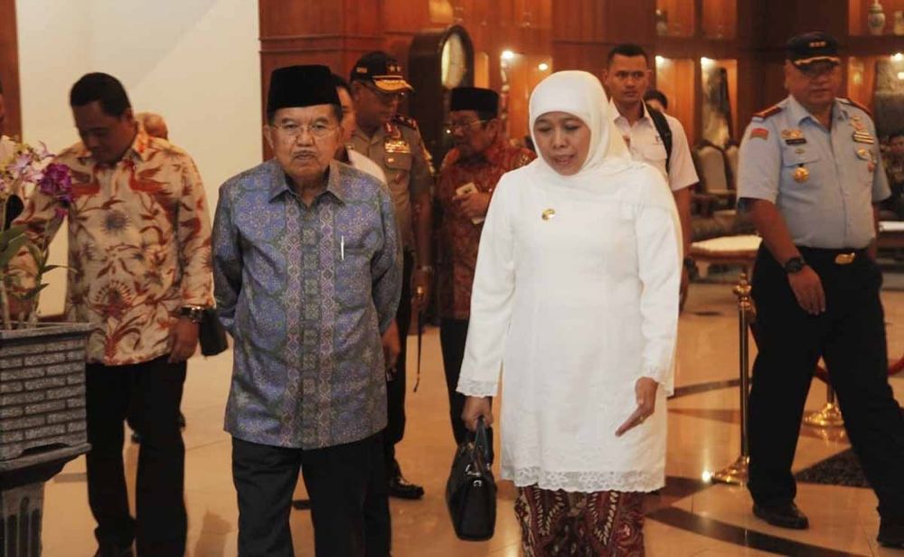 Wapres Jusuf Kalla usai acara Silaturahim Gawagis Nusantara di Ballroom Hotel Wyndham Surabaya, Sabtu (23/2/2019)