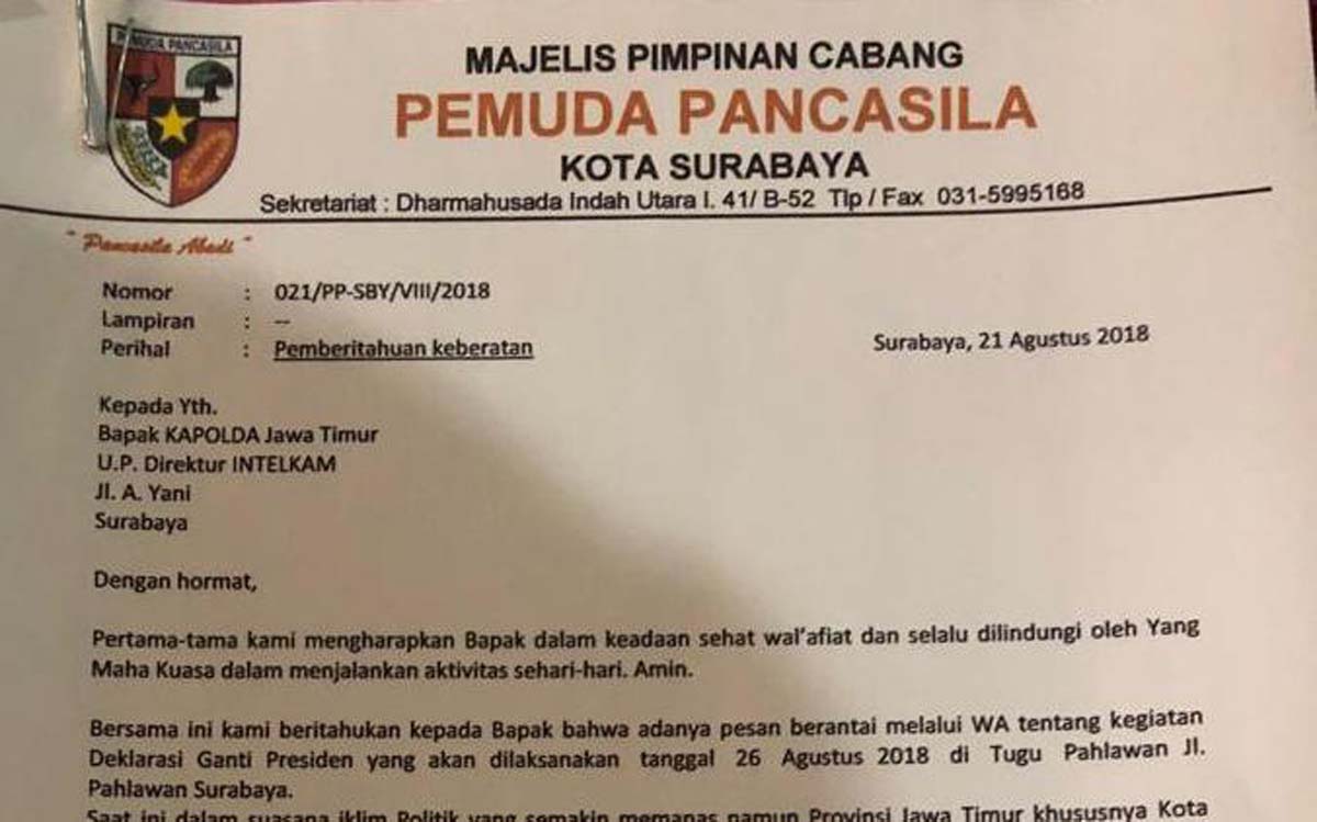 Pemuda Pancasila Ancam Bubarkan Aksi #2019GantiPresiden di Surabaya