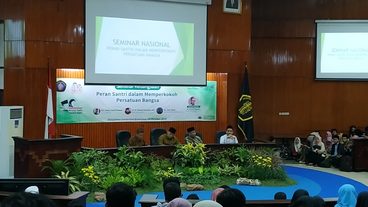 Seminar kebangsaan bertemakan 'Peran Santri dalam Memperkokoh Persatuan Bangsa' yang digelar di Gedung Widyaloka, Universitas Brawijaya, Kota Malang, Kamis (18/10/2018).