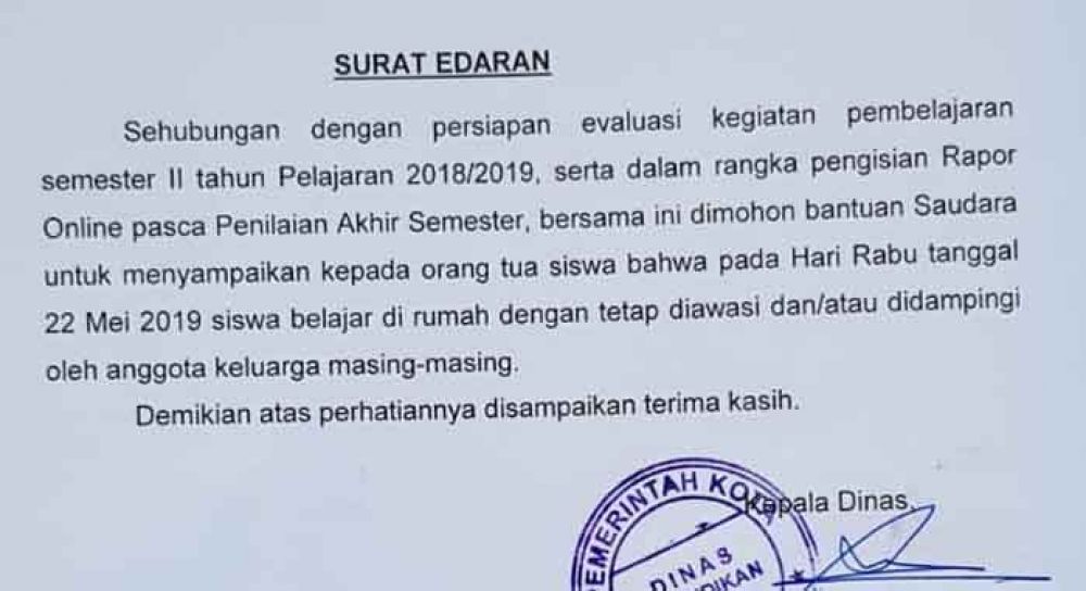 Surat edaran yang diterima redaksi jatimnow.com