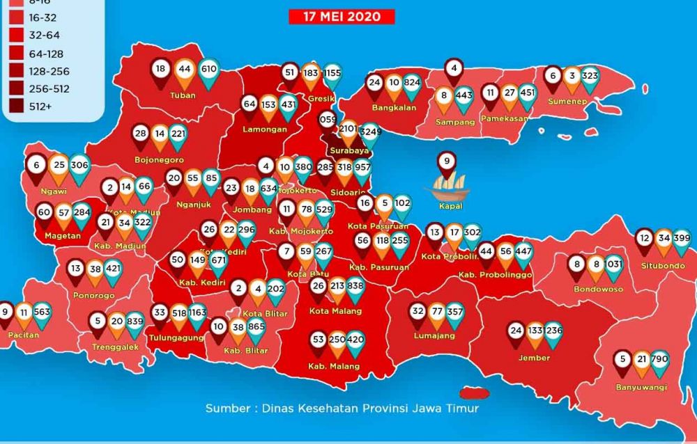 Peta Persebaran Covid-19 di Jawa Timur