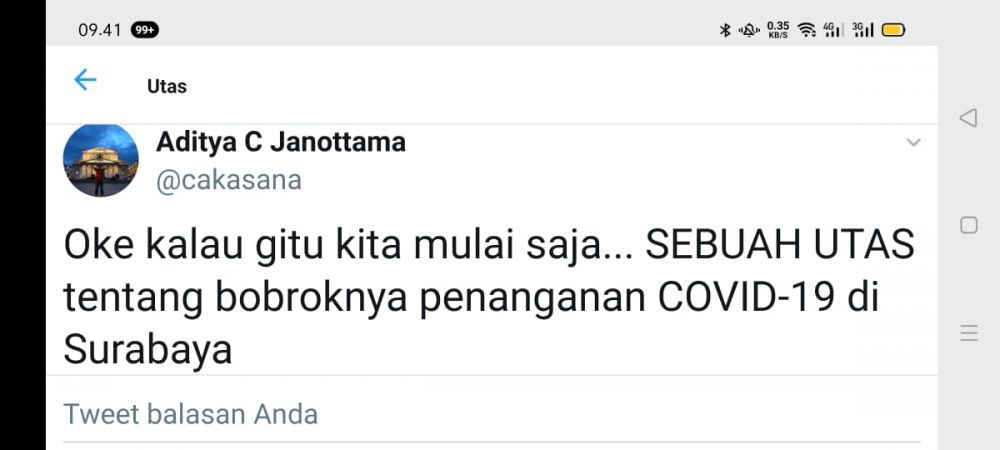 Tangkapan layar utas Aditya C Janottama melalui akun Twitter @cakasana