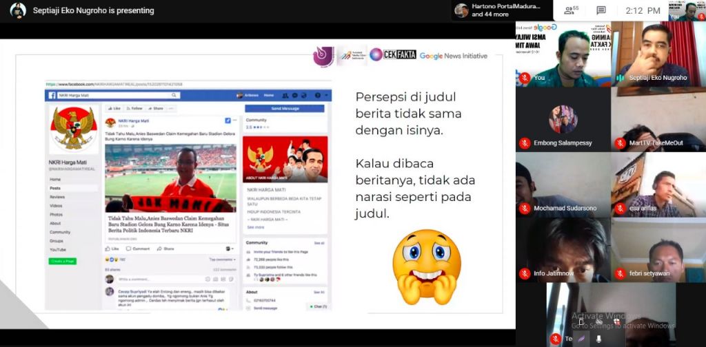 AMSI Jatim Gelar Training Cek Fakta Pilkada 2020 Secara Virtual