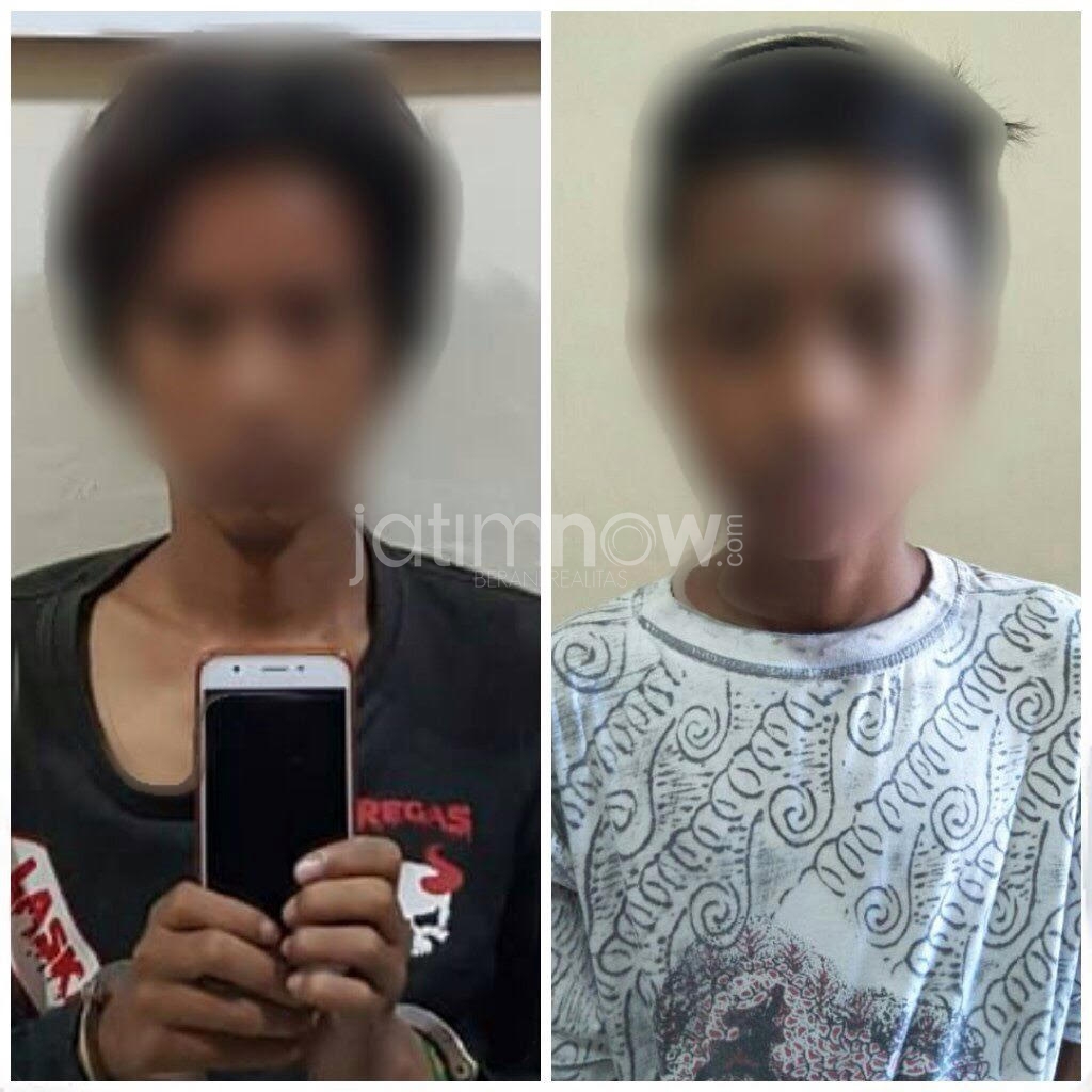 LJ dan AF saat diamankan di Mapolsek Sukolilo Surabaya. 