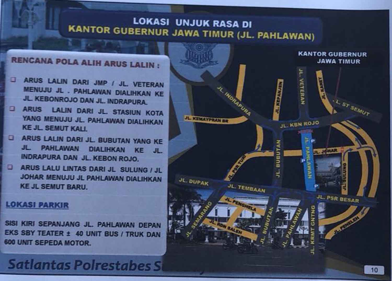 Grafis rekayasa lalu lintas yang diterapkan di Surabaya. 