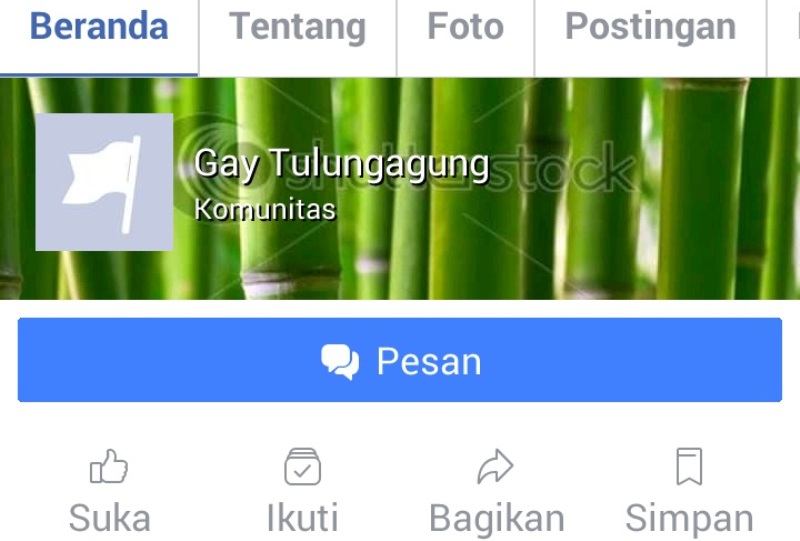 Salah satu akun Gay Tulungagung yang berbentuk fanpage di Facebook.