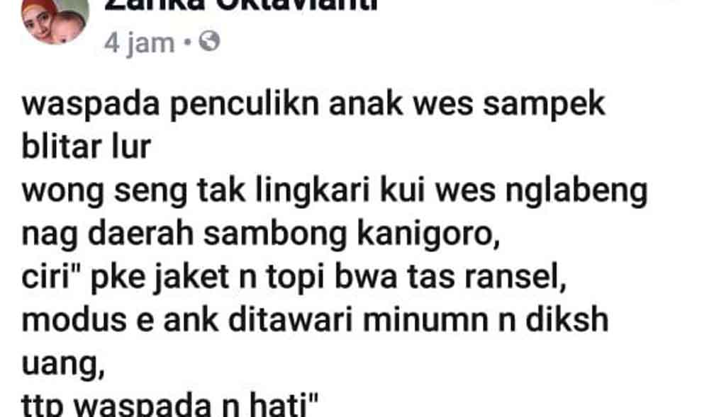 Postingan warga Blitar yang membuat resah