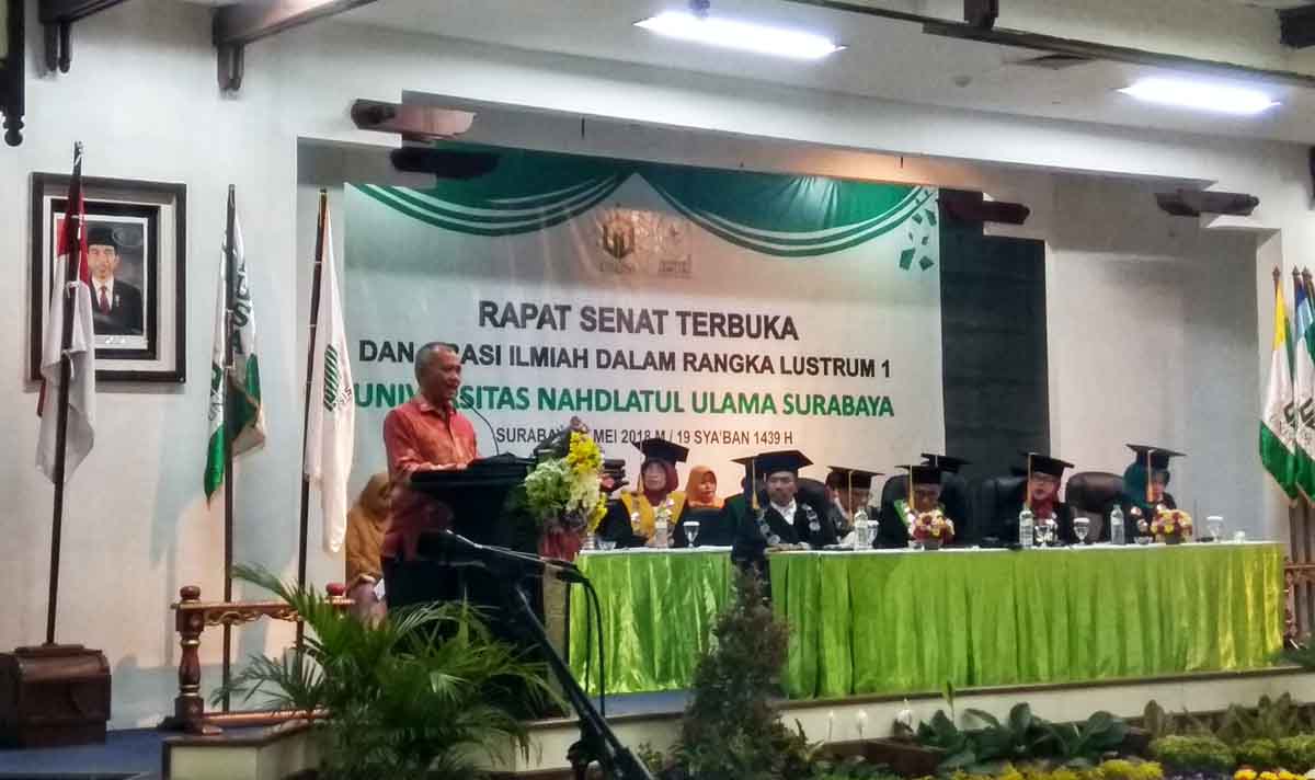 Ketua KPK RI Agus Rahardjo saat acara orasi ilmiah di Universitas Nahdlatul Ulama Surabaya (Unusa).