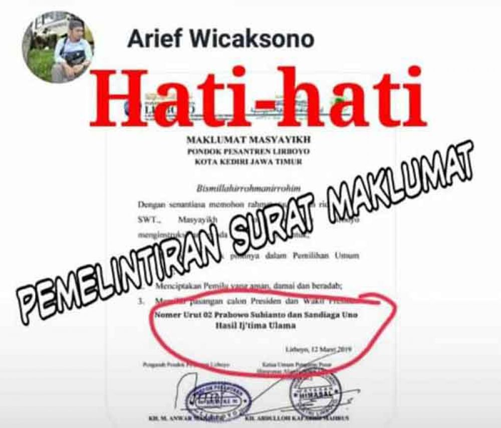 Maklumat palsu yang beredar