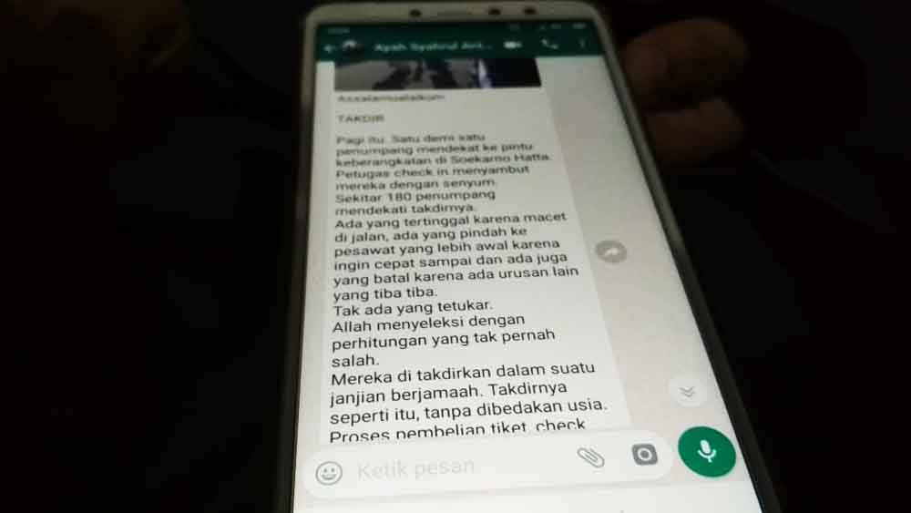 Pesan terakhir yang dikirim penyelam yang meninggal  evakuasi Lion Air PK-LQP kepada istrinya