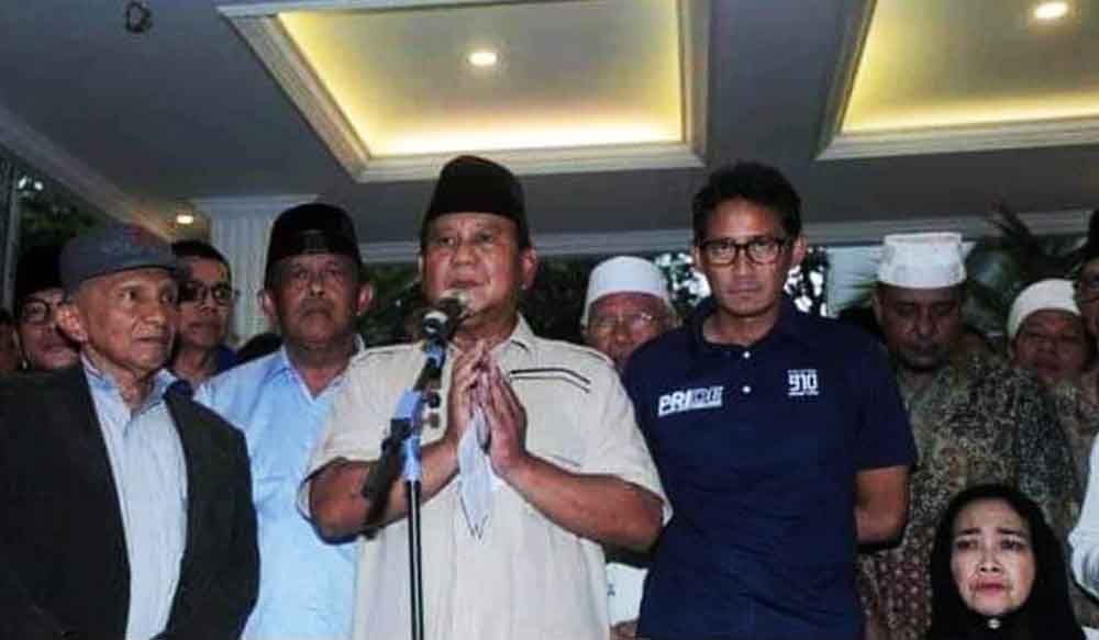 Konferensi pers deklarasi kemenangan Pilpres 2019 di kediaman Capres Prabowo Subianto/Foto: Istimewa