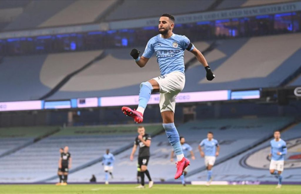 Selebrasi gelandang Manchester City, Riyad Mahrez (Foto: EPA-EFE/Laurence Griffiths via Republika)