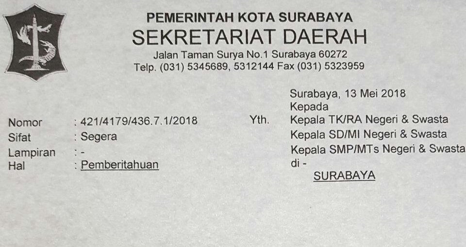 Viral Surat keputusan meliburkan siswa di Surabaya