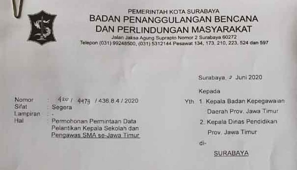 Capture surat permohonan data pelantikan