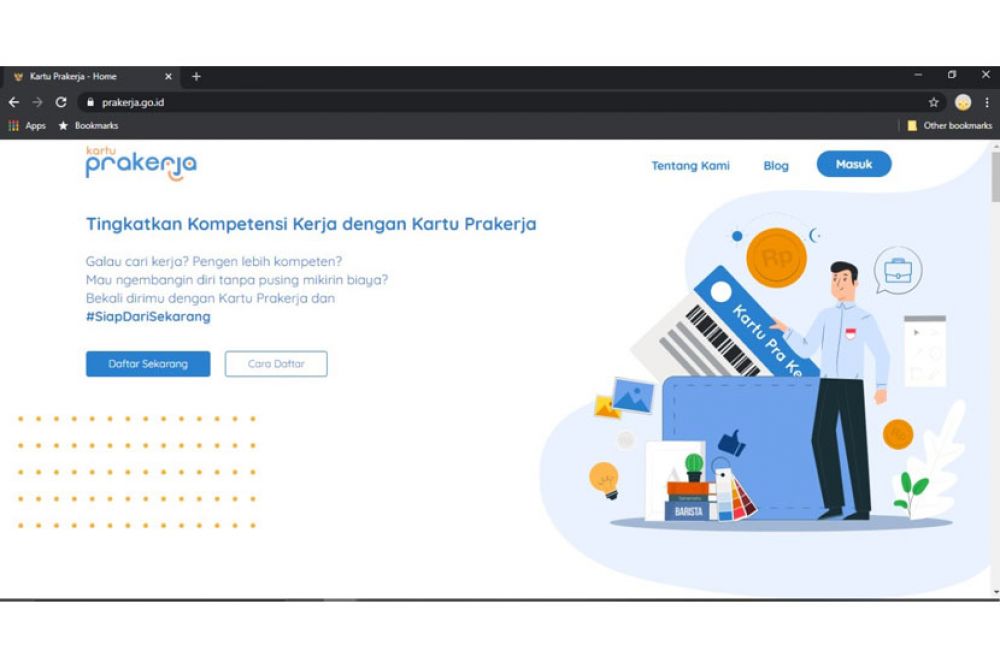 Tangkapan layar situs Kartu Prakerja yang sudah mulai bisa diakses masyarakat