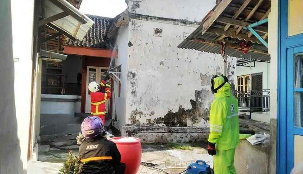 Proses evakuasi sarang tawon di rumah warga