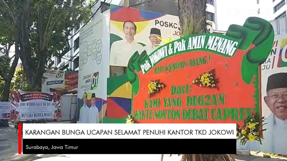 Video: Karangan Bunga Ucapan Selamat Penuhi Kantor TKD Jokowi